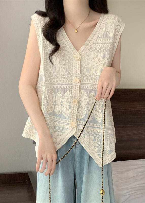 Vogue Blue V Neck Lace Patchwork Waistcoat Vest Sleeveless