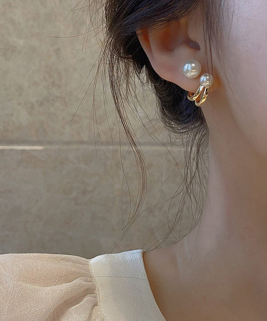 Pendientes de aro con perlas doradas de plata esterlina Vogue Gold