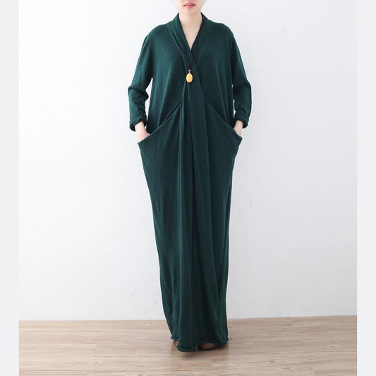 Warme grüne lange Pullover Locker sitzende Pullover feine asymmetrische Winterkleider