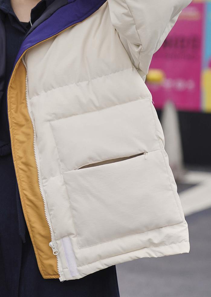 Warm nude women parka Loose fitting warm stand collar pockets winter coat - SooLinen