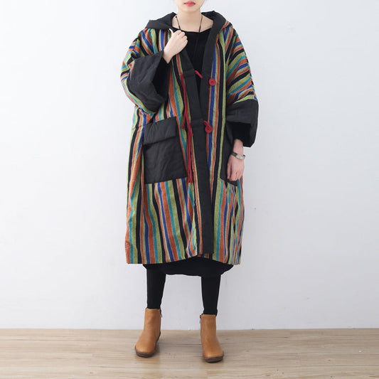 Warmer orange gestreifter Parka lässiger Steppmantel Lässiger Kapuzenmantel