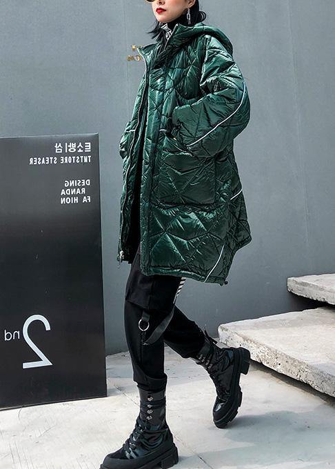 Warm oversize Jackets & Coats hooded coats green asymmetric drawstring hem women parka - SooLinen