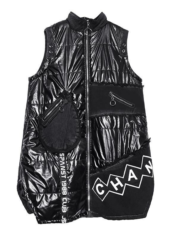 Warm plus size warm winter outwear black stand collar sleeveless patchwork Parkas - SooLinen