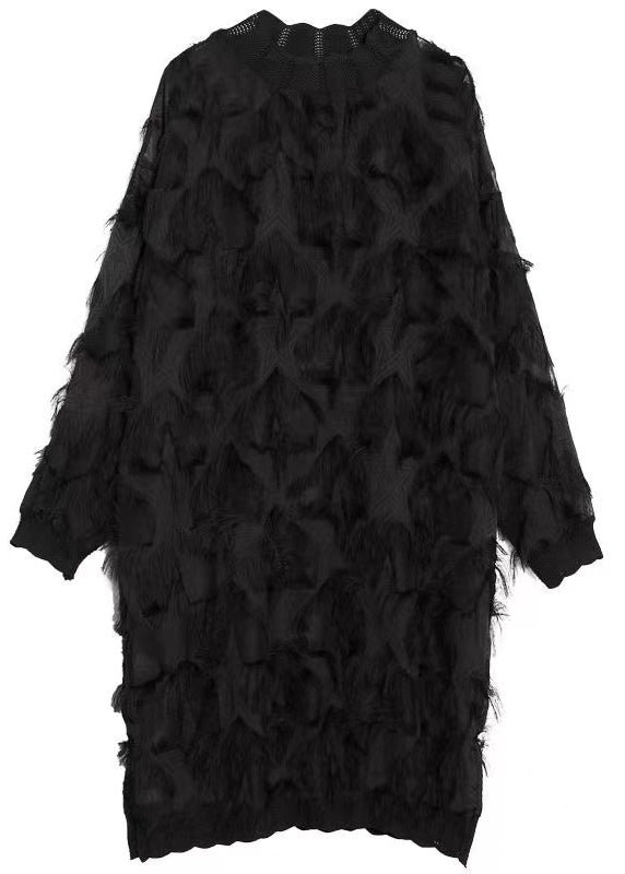 Elegante schwarze Spitzenkleider übergroße Spitzenkleider Damen Quastenkleider
