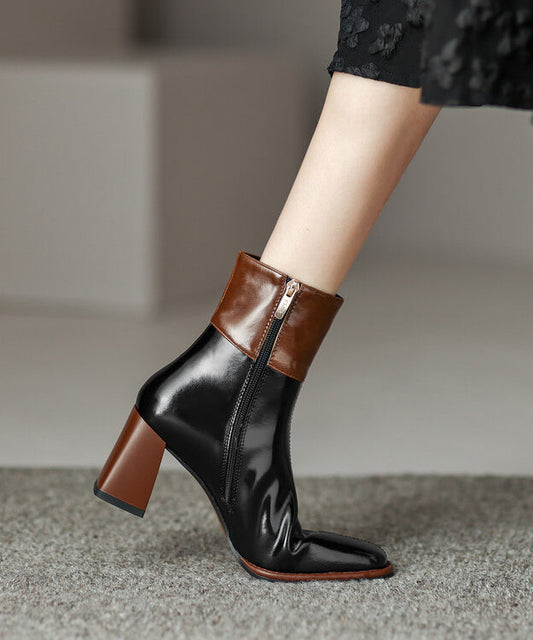 Botas blancas gruesas de piel de vaca con empalme elegante