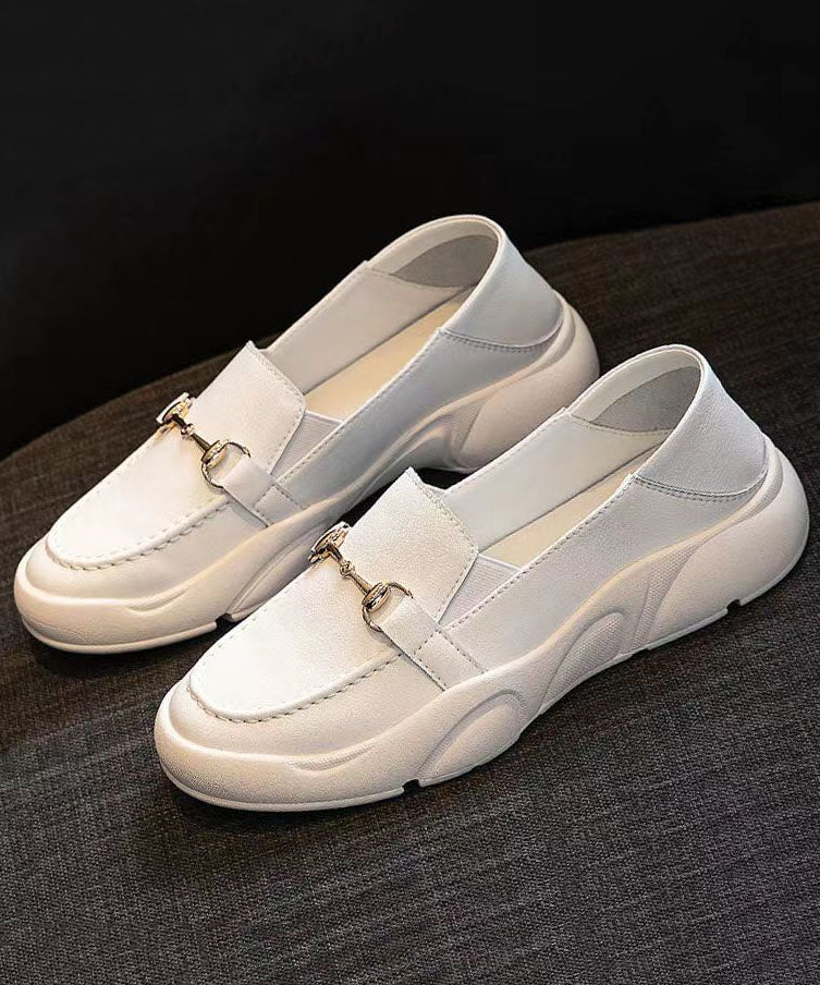 Weiße Kunstleder Casual Bequeme Splicing Penny Loafers Damen