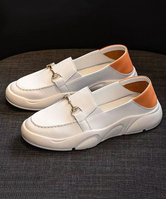 Weiße Kunstleder Casual Bequeme Splicing Penny Loafers Damen
