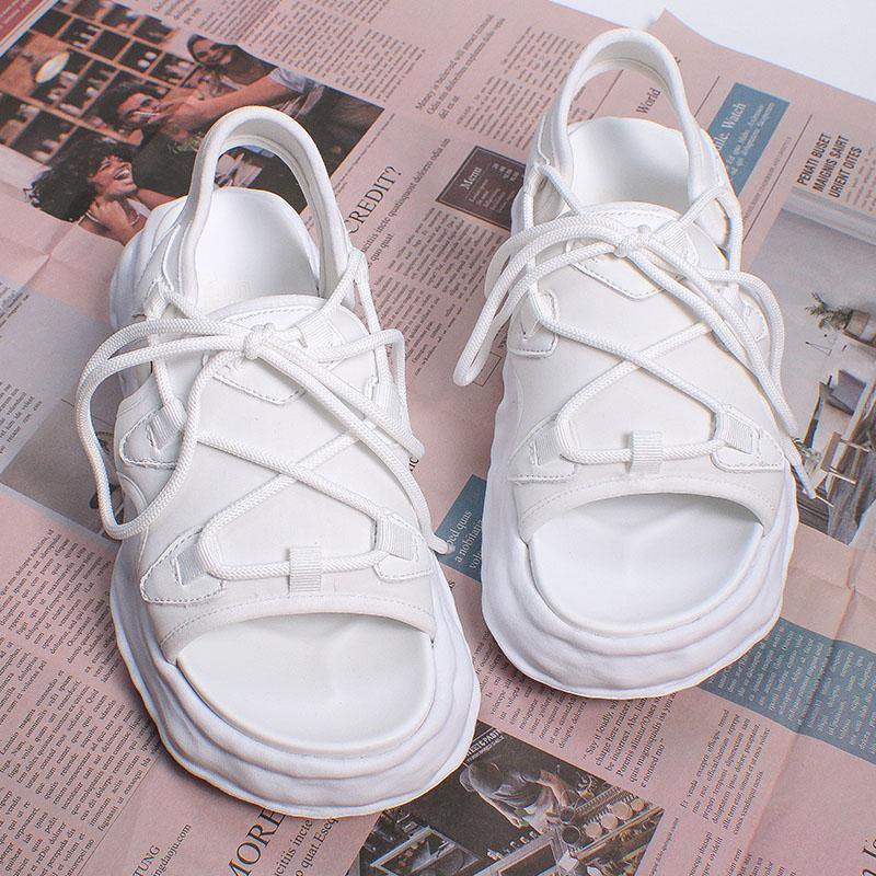 White Faux Leather Walking Sandals Cross Strap Water Sandals - SooLinen