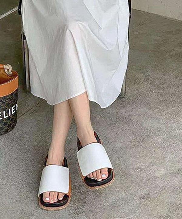 White Faux Leather best sandals for walking Walking Sandals - SooLinen