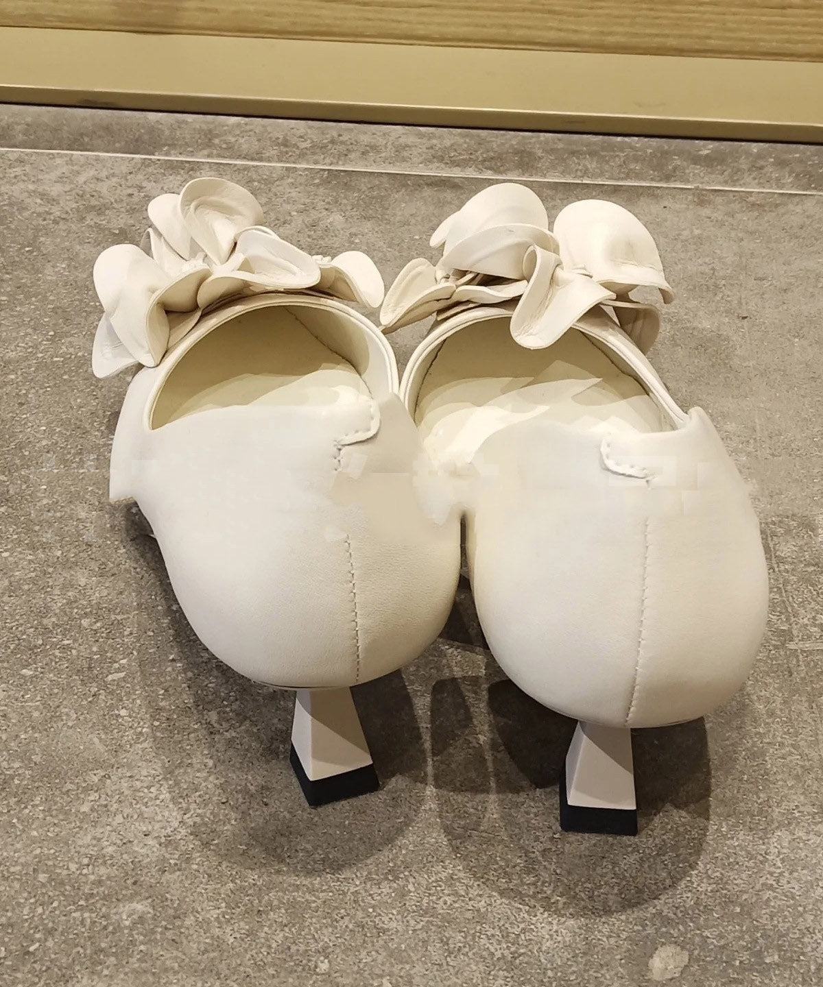 White Floral Splicing Women Kitten Heels Shoes Pointed Toe