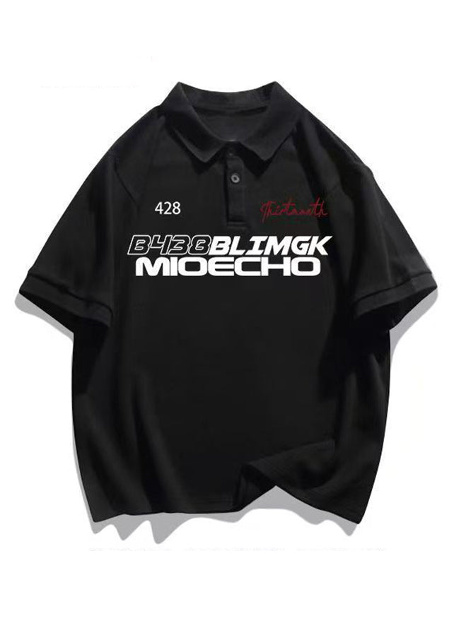 White Letter Button Cotton Mens Polo Shirts Casual Summer