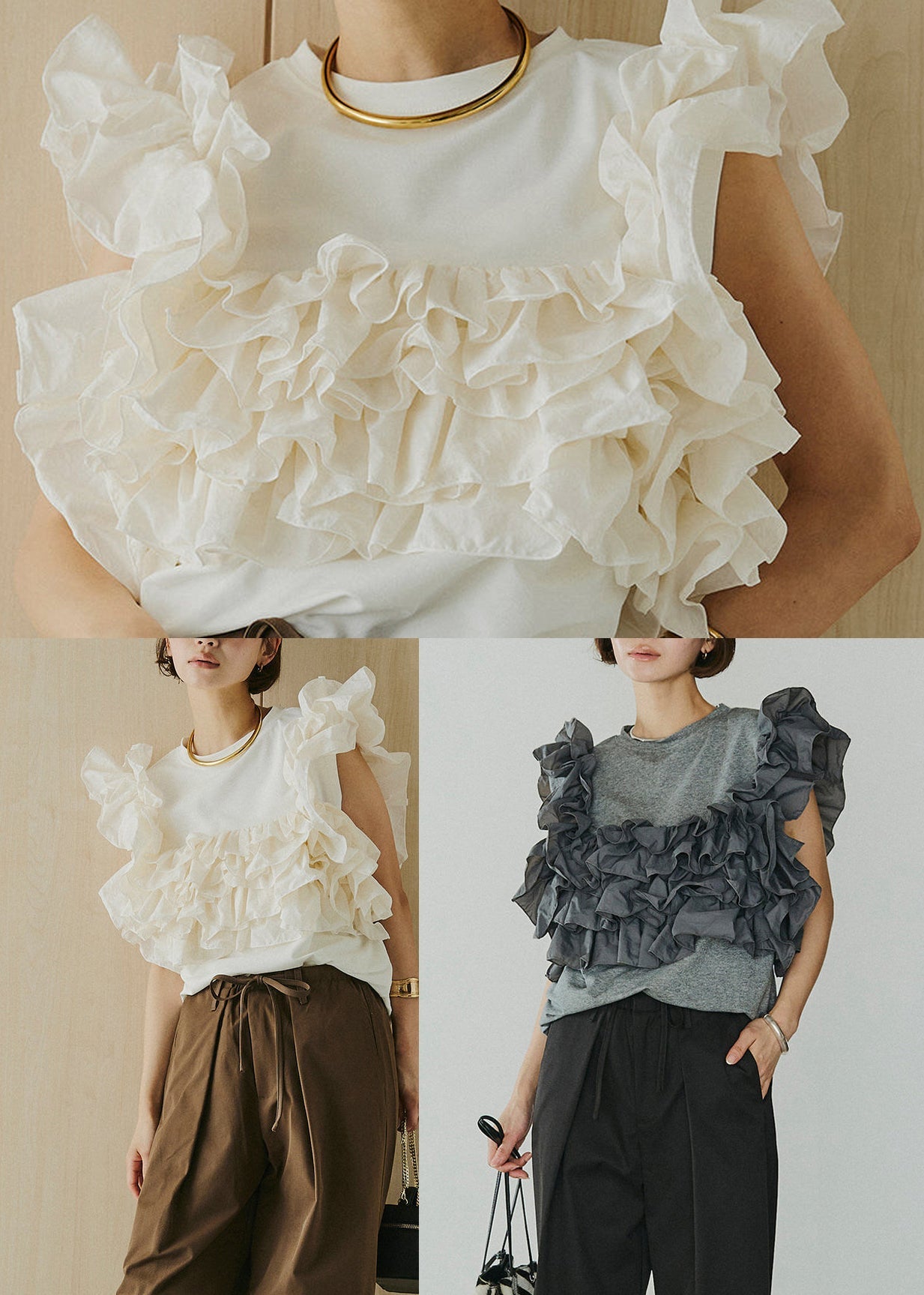 White O-Neck Ruffled Cotton Shirt Tops Sleeveless