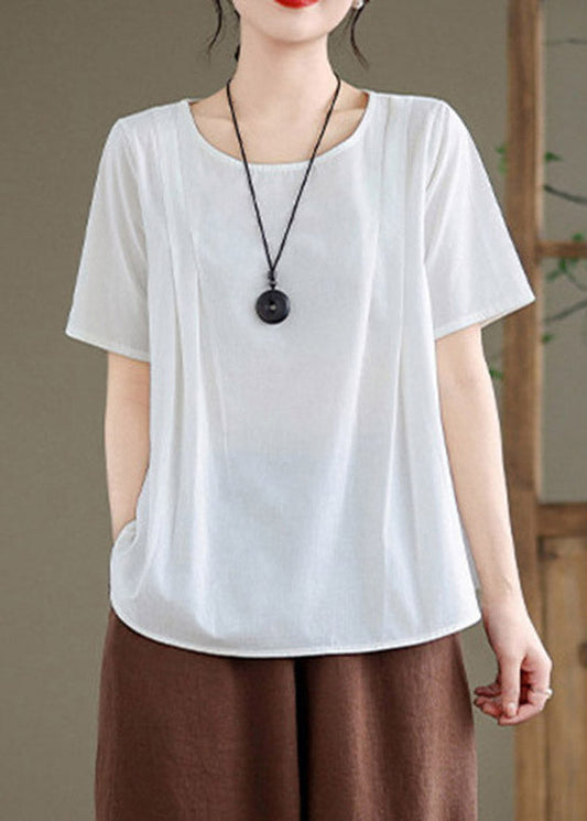 White O-Neck Solid Top Short Sleeve