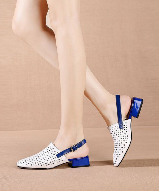 White Splicing Chunky Sandals Hollow Out Pointed Toe