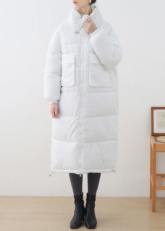 Weiß Stehkragen Kordelzug Dicken Langen Parka Winter