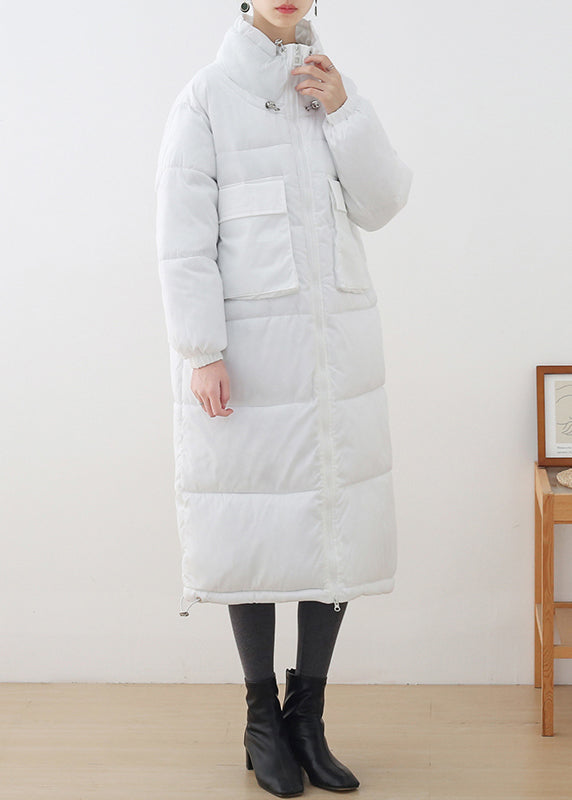 Weiß Stehkragen Kordelzug Dicken Langen Parka Winter
