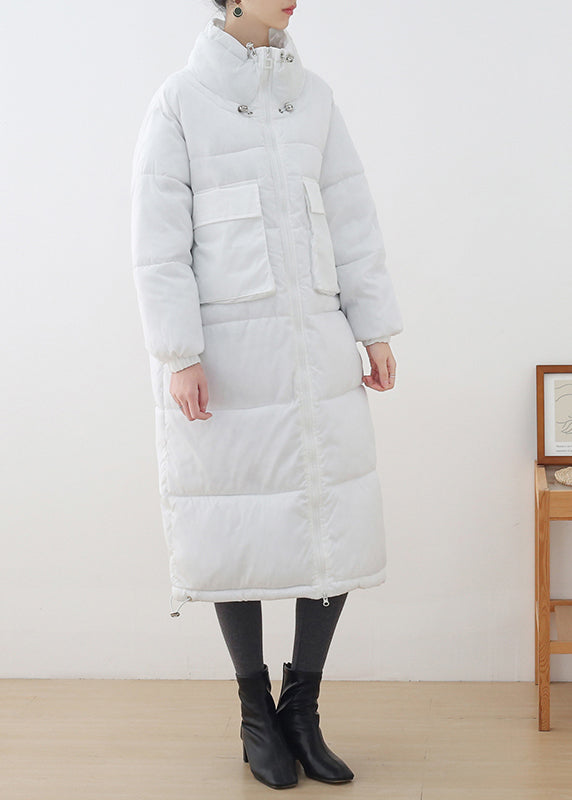 Weiß Stehkragen Kordelzug Dicken Langen Parka Winter