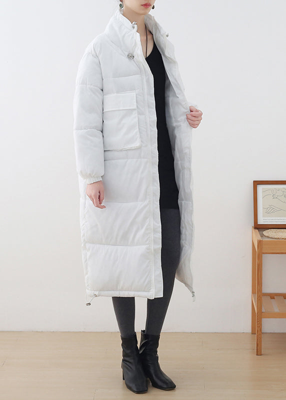 Weiß Stehkragen Kordelzug Dicken Langen Parka Winter
