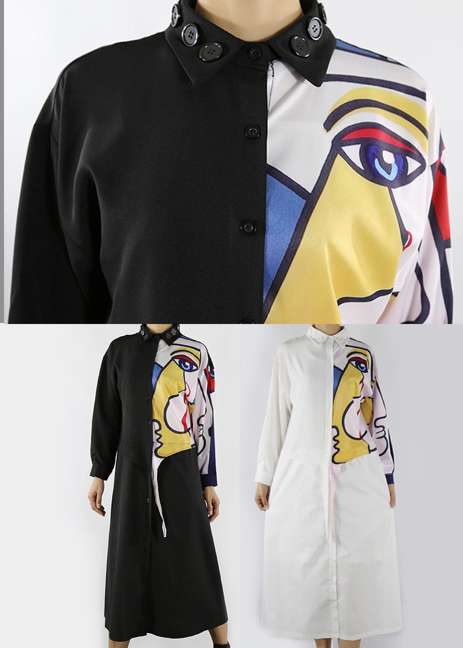 Weiß Streetwear Hemd Kleider Knopf Frühling