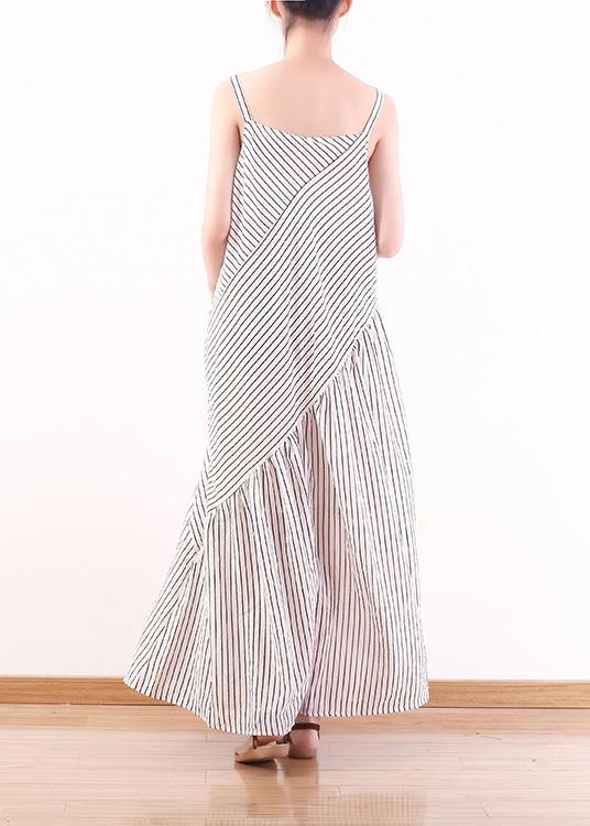 White Stripe Suspender Large Chiffon Jumpsuit Wide Leg Pants Summer - SooLinen