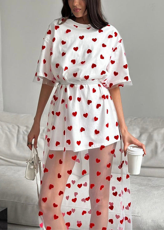 White Tulle Patchwork Summer T Shirts Dress O Neck