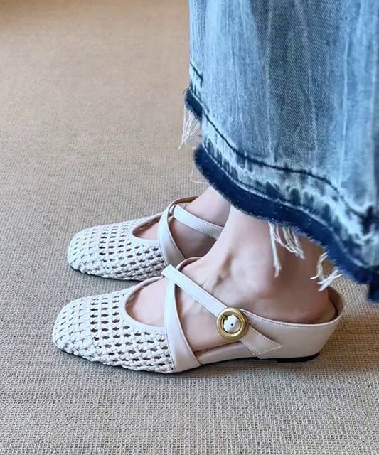 White Wedge Sheepskin Elegant Splicing Slide Sandals