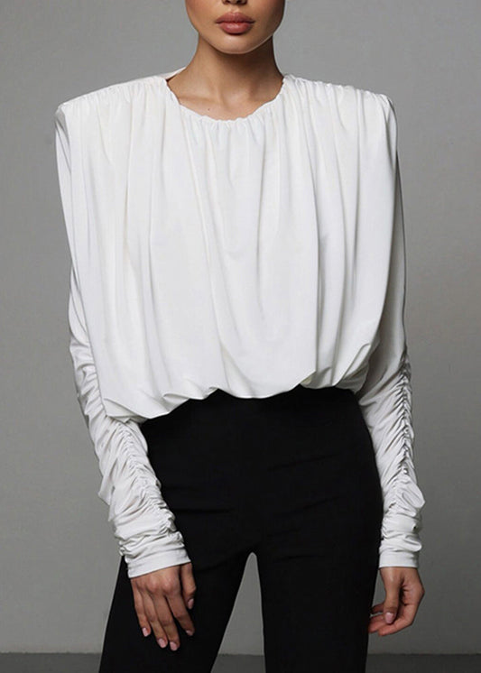 White Wrinkled Patchwork Solid Bodysuit