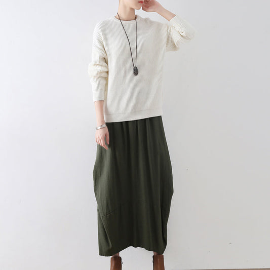 Weiße Baumwollpullover Damen Strickoberteile 2024 Winter kurze Pullover