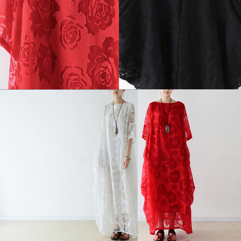 Weiße Rosen Chiffon Maxikleider lange Tüll Kaftane Oversize Kleid