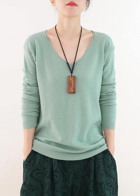 Winter fall green sweaters oversized v neck Sweater Blouse - SooLinen