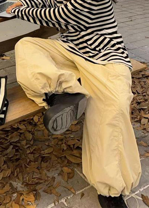 Pantalones anchos de algodón con cintura elástica y cordón ajustable para mujer, color albaricoque, para invierno