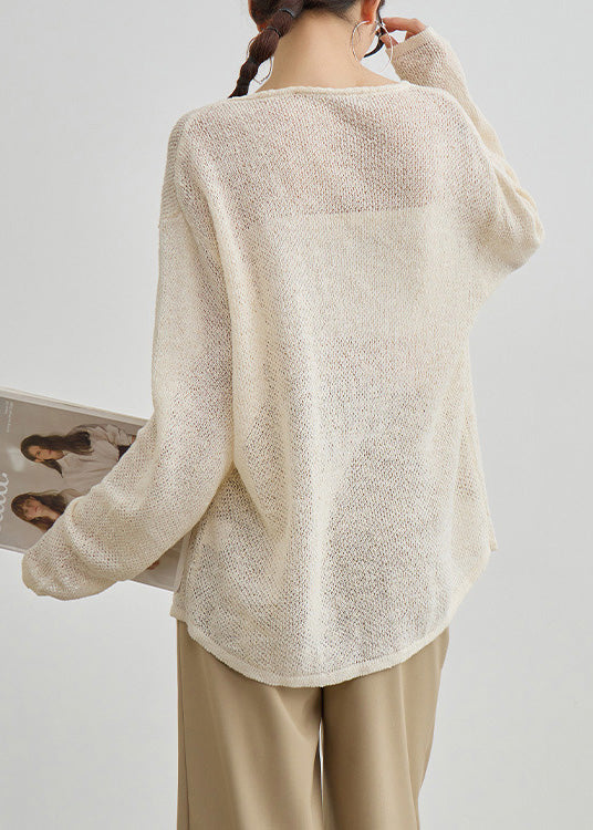 Women Apricot O Neck Embroidered Knit Top Fall