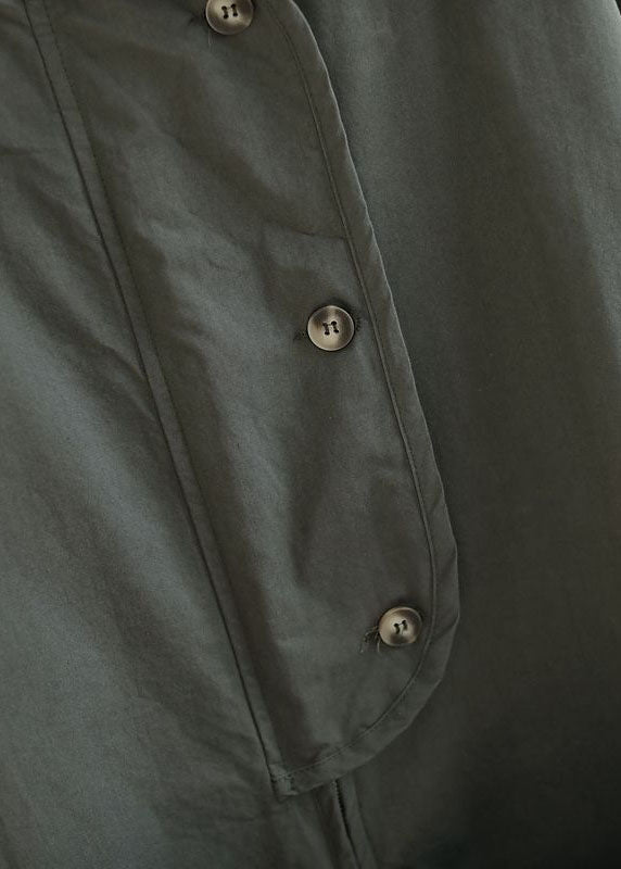 Women Army Green Zip Up Pockets Cotton Coat Spring