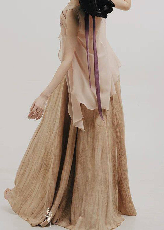 Women Asymmetrical Top And Skirts Chiffon Two Pieces Set Sleeveless
