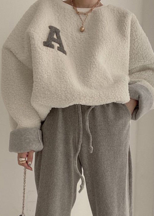 Women Beige Drawstring Cozy Solid Sweatshirt Batwing Sleeve