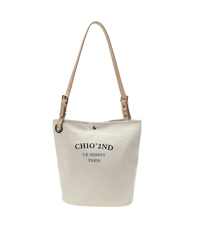 Bolso de hombro de lona de gran capacidad con letras beige para mujer