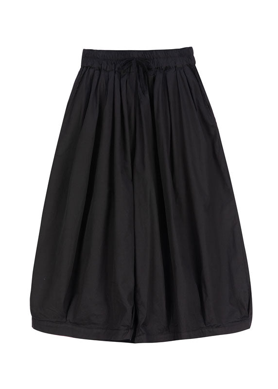 Frauen Schwarz Cinched Taschen Baumwolle laterne Hosen Frühling