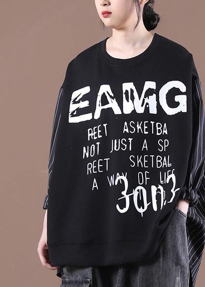 Women Black Classy Letter Casual Autumn Sewing Tops - SooLinen