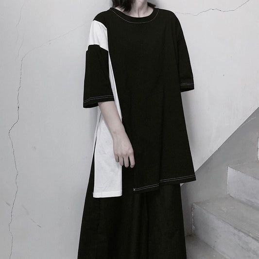 Women Black Clothes O Neck Patchwork Art Spring Blouses - SooLinen