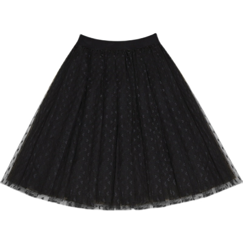 Women Black Dot tulle Box Pleats Skirts Summer
