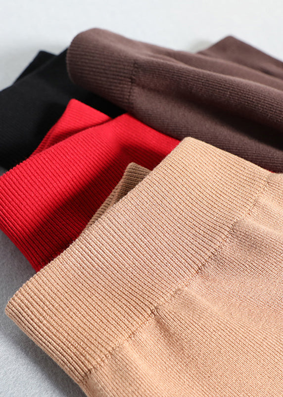 Frauen Schwarz Elastische Taille Strick Maxi Rock Herbst