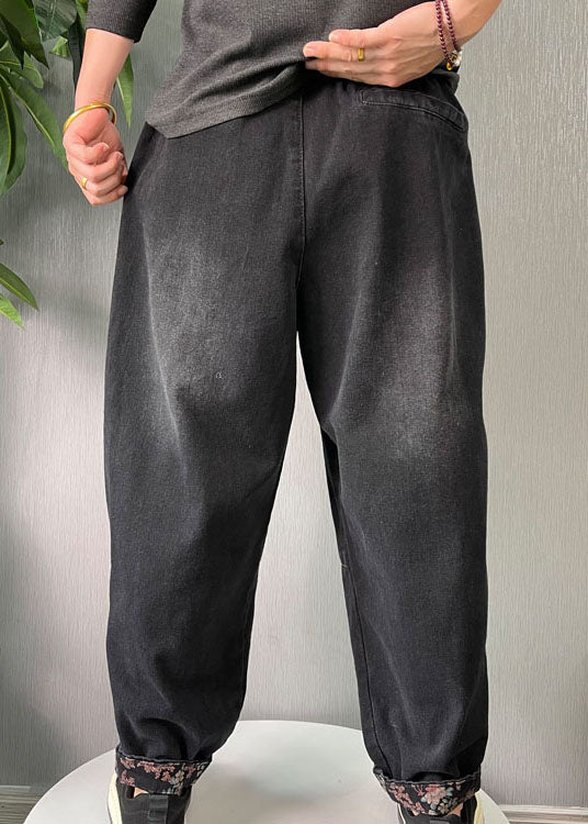 Frauen Schwarz Bestickte Taschen denim Hosen Frühling