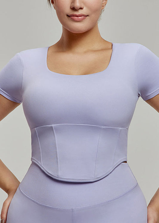 Women Black O-Neck O-Neck Short Sleeve Yoga Top