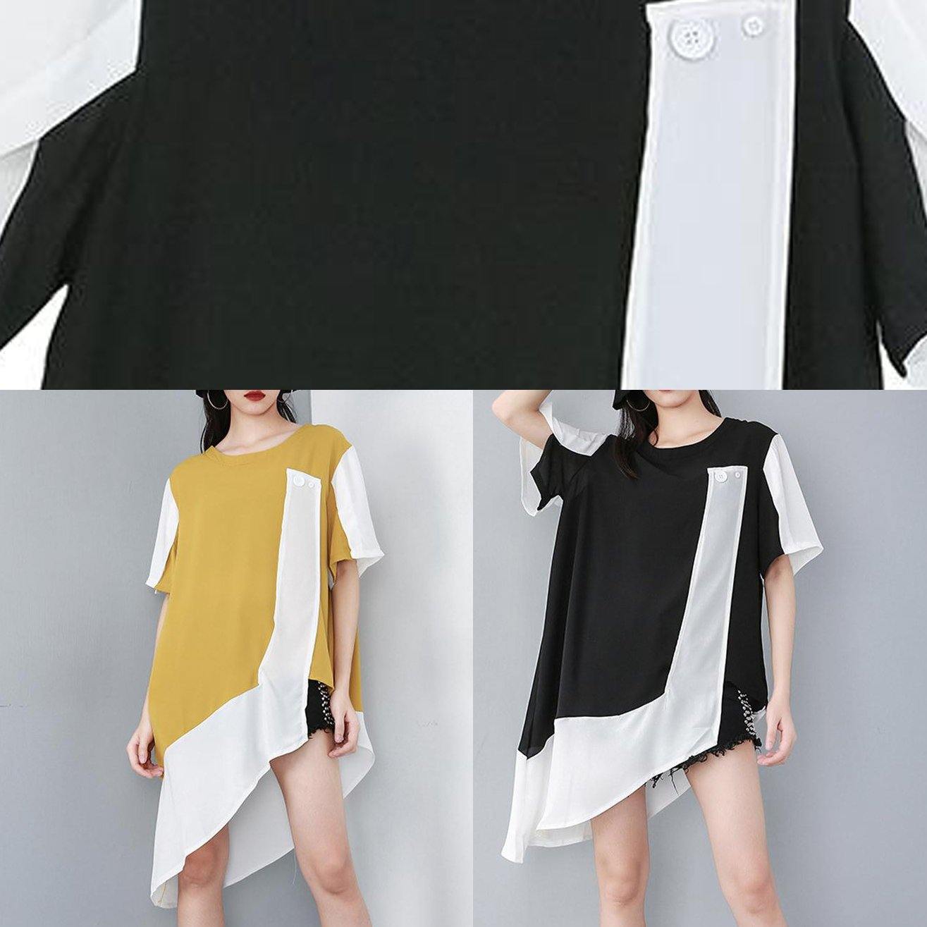 Women Black Personality Loose clothes Casual Spliced Irregular Chiffon T-Shirt - SooLinen