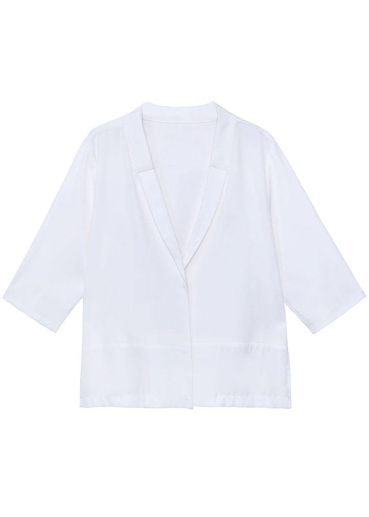 Women Black Peter Pan Collar side open stand collar Half Sleeve Coat Summer - SooLinen