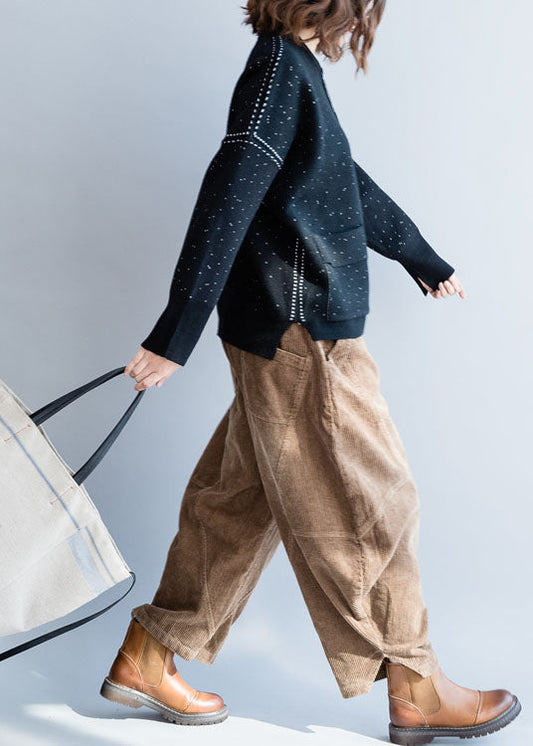 Frauen Schwarz Zip Up Dot Woll Strickmantel Winter