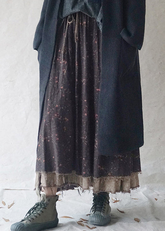 Frauen Schwarz elastische taille kordelzug druck A Linie Rock Frühling