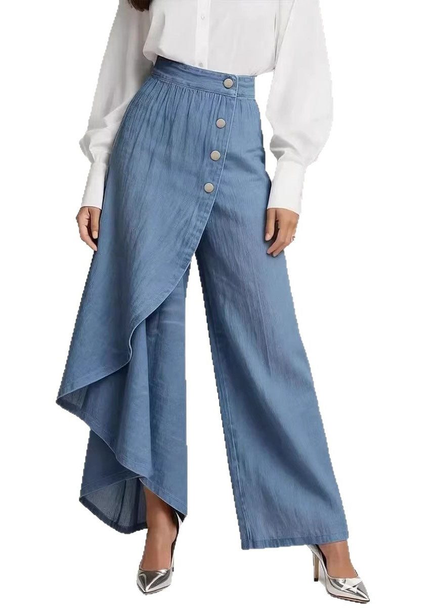 Women Blue Asymmetrical Patchwork Denim Pants Spring