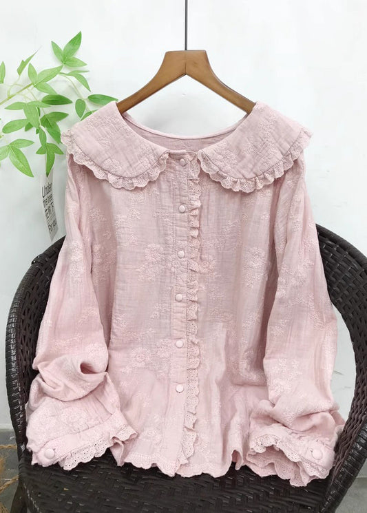 Women Blue Embroidered Cotton Shirt Top Fall