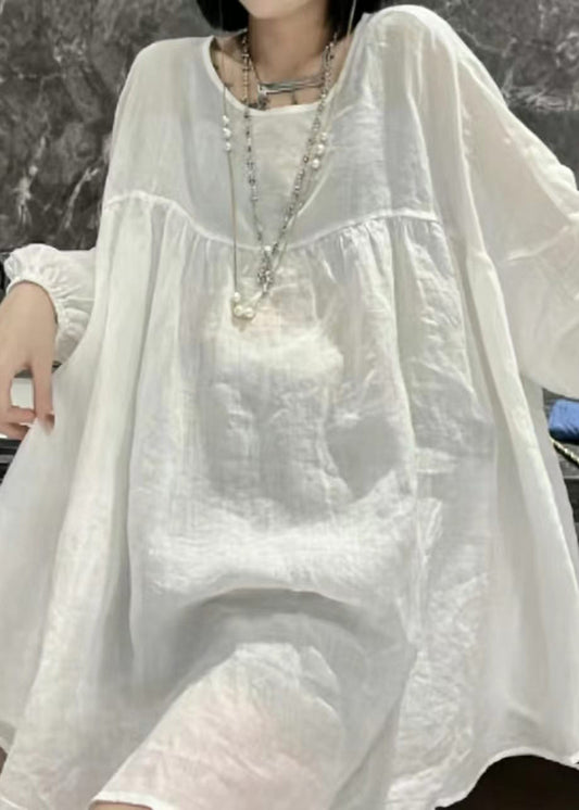 Women Blue O-Neck Lace Up Oversized Shirt Tops Summer